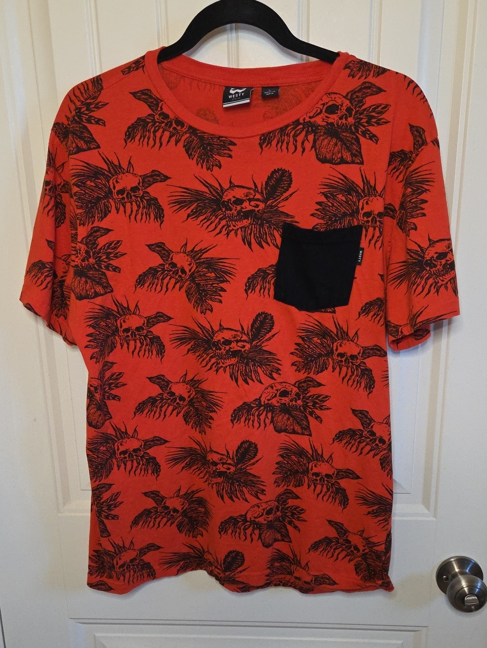 Westy 💀🌴 Skull Palm Print Shortsleeve Shirt With Black Front Pocket